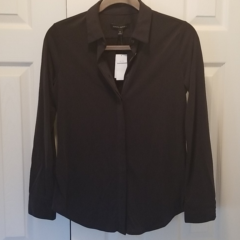 BR Black Jersey Hidden Placket Blouse